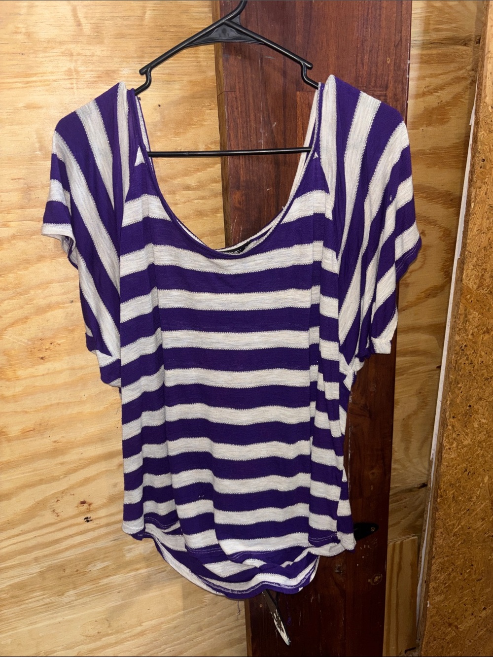 Purple & White Striped Women’s Scoop Neck Top